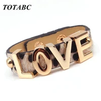 hand made punk leather bracelets horse hair magnet buckle bracelet cashmere material leopard pattern female casual jewelry