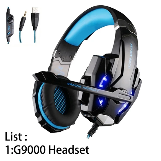 G9000 BLUE KOTION EACH G2000 G9000 игровые лучшие наушники с глубокими басами, стереогарнитура для ПК, для компьютерных игр, наушники с микрофоном, светодиодный свет - Цвет: G9000 BLUE