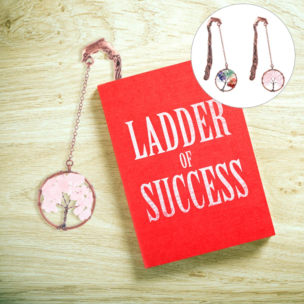 

2pcs Vintage Metal Bookmarks with Crystals Stone Beaded Pendant