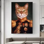 Кот был одет в военную форму холст настенные картины художественные плакаты и принты Классическая Животные кошка общее искусство Куадрос фотографии