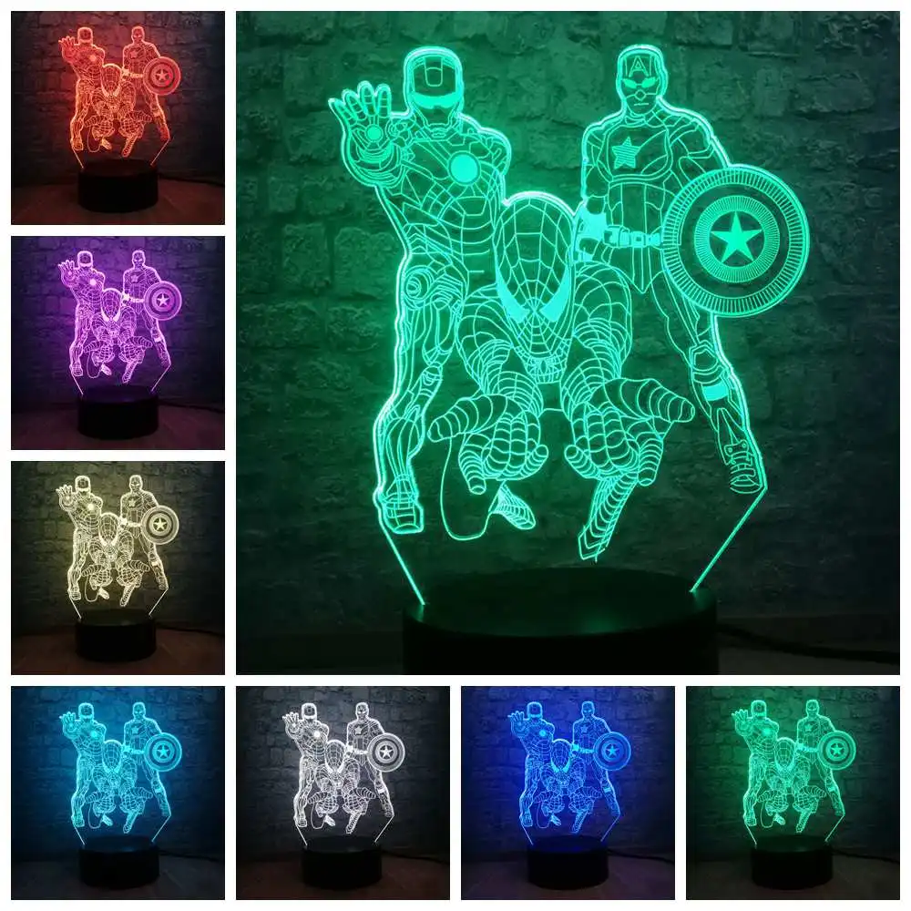 Marvel Legend Мстители Тор Тано Халк 3D светодиодный светильник на батарейках USB настольная лампа подростковый декор для детской комнаты подарок на день рождения
