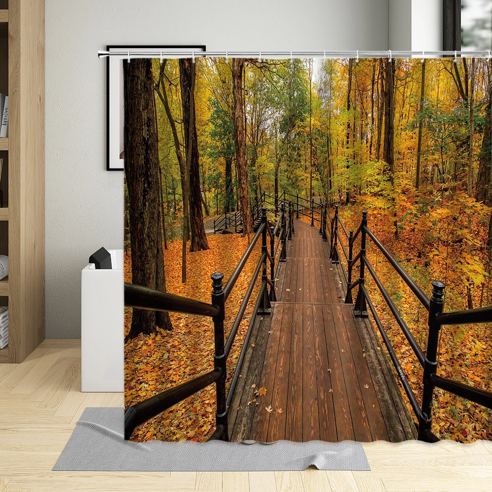 Водонепроницаемая занавеска для душа с узором в виде осеннего леса принтом