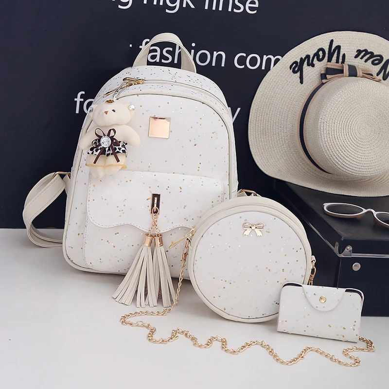 3 шт./комплект новый дизайн женский рюкзак из искусственной кожи с блестками и