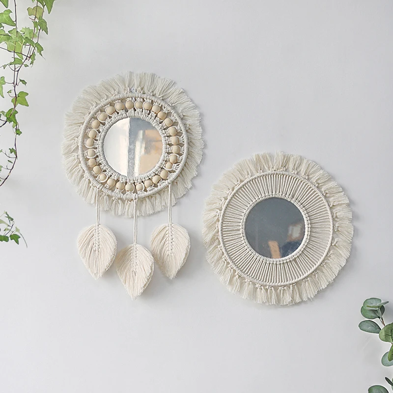 

Round Macrame Mirror Wall Hanging Boho Home Decor Decorative Wall Mirrors For Living Room Decoration Bedroom Baby Nursery Gift
