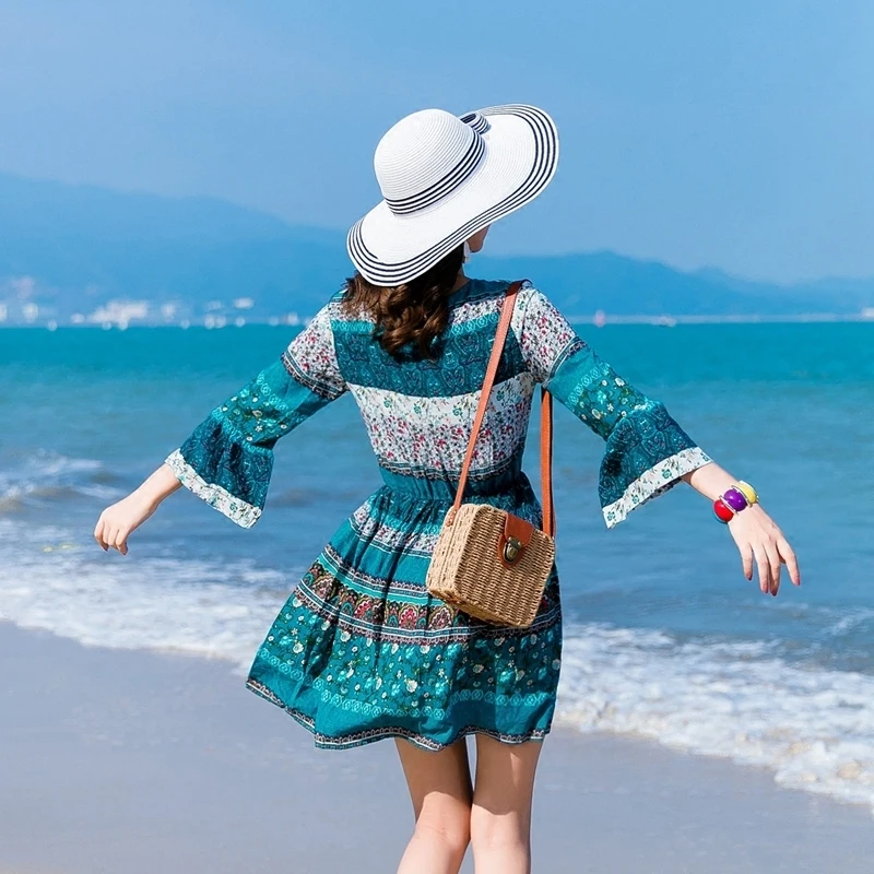 Летнее пляжное платье для женщин корейское мини богемное элегантные вечерние