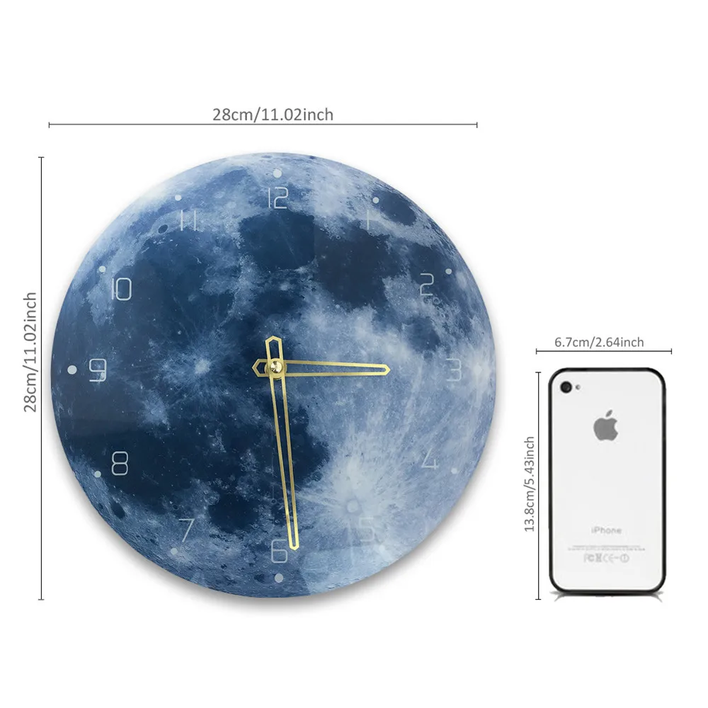 Короткие синие настенные часы Луна современный дизайн украшения дома гостиная