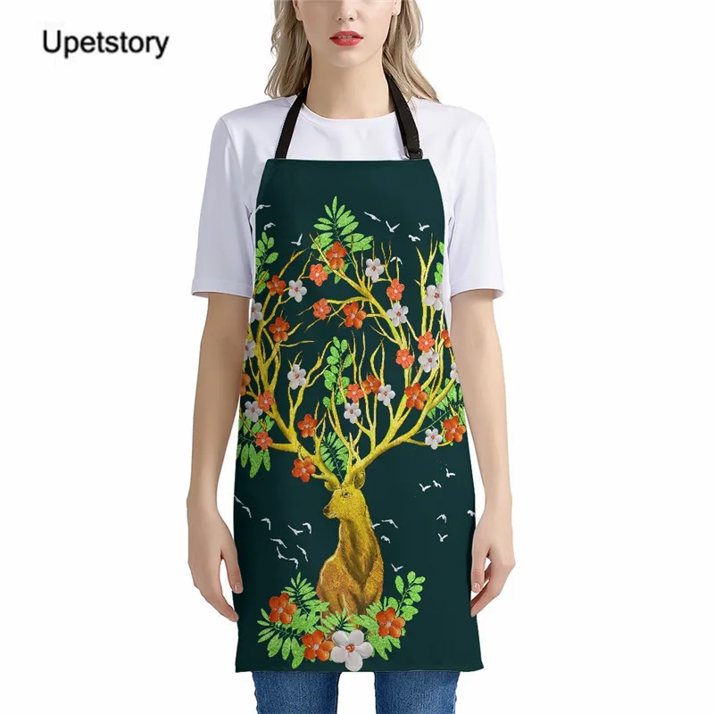 

Cute Forest Flower Deer Printed Women Kitchen Aprons Cooking oil-proof Sleeveless Chef Apron Adjustable Kids Bib Short Pinafore