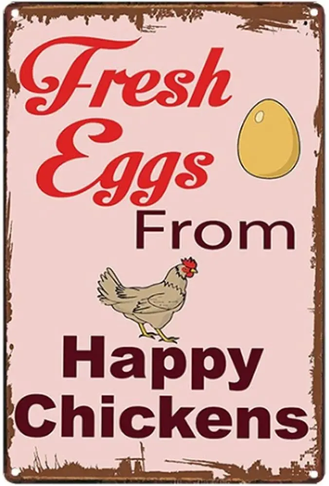 

Original Vintage Design Fresh Eggs from The Happy Chickens | Tin Metal Sign Wall Art,Thick Tinplate Print Poster Wall Decoration