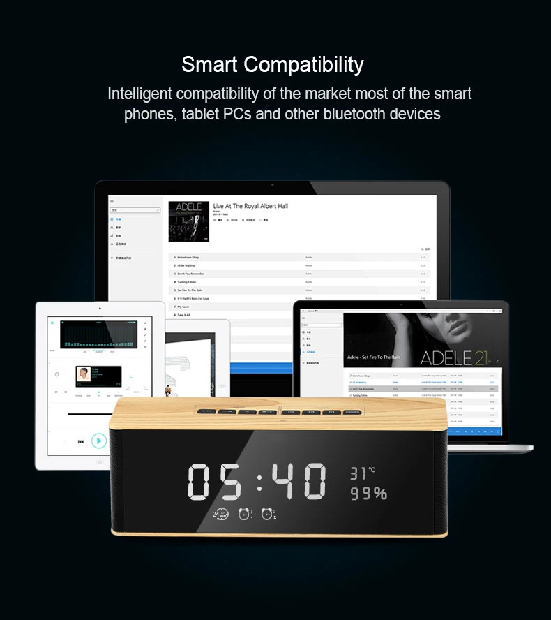 ZAPET динамик портативный Bluetooth динамик беспроводной стерео музыкальный саундбокс со светодиодный дисплеем времени часы будильник громкий динамик