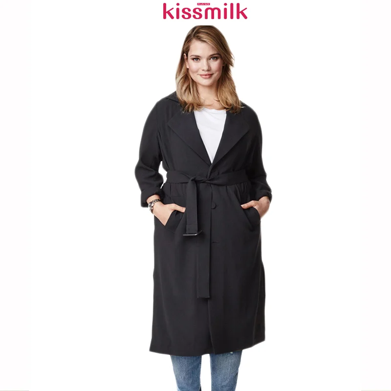 Женское однобортное пальто Kissmilk черное Теплое повседневное с длинным рукавом и