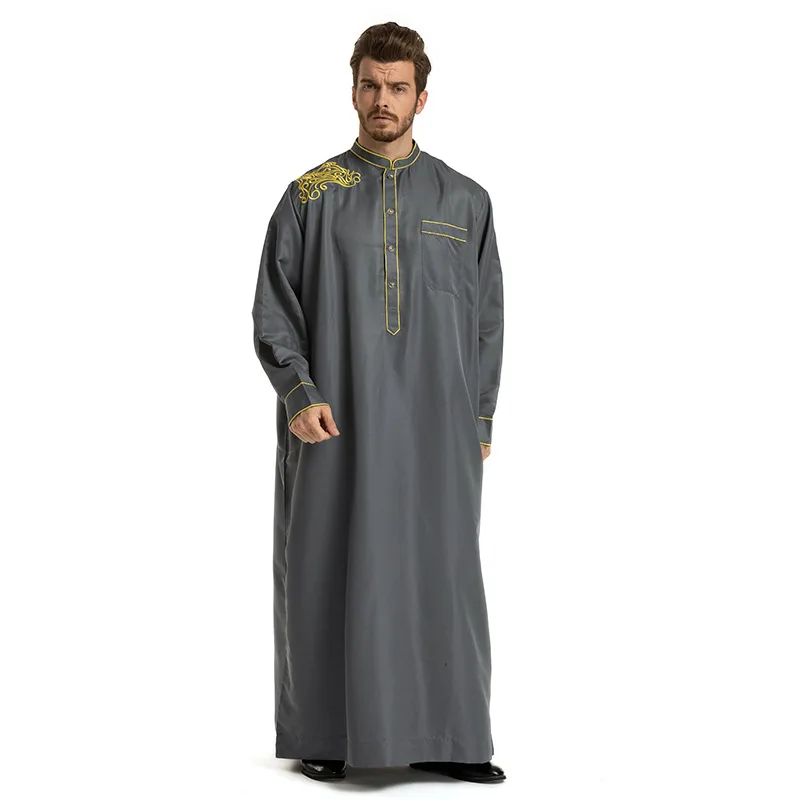 Muslim Islamic Clothing Men Arabia Islamic abaya Men's Kaftan Jubba islam Apparel Embroidered Long Sleeve Loose Stand Collar