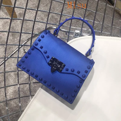 

New Fashion Jelly Bag Retro Rivets Women Jelly PVC Handbags Simple Casual Portable Shoulder Package Ladies Square Crossbody Bags