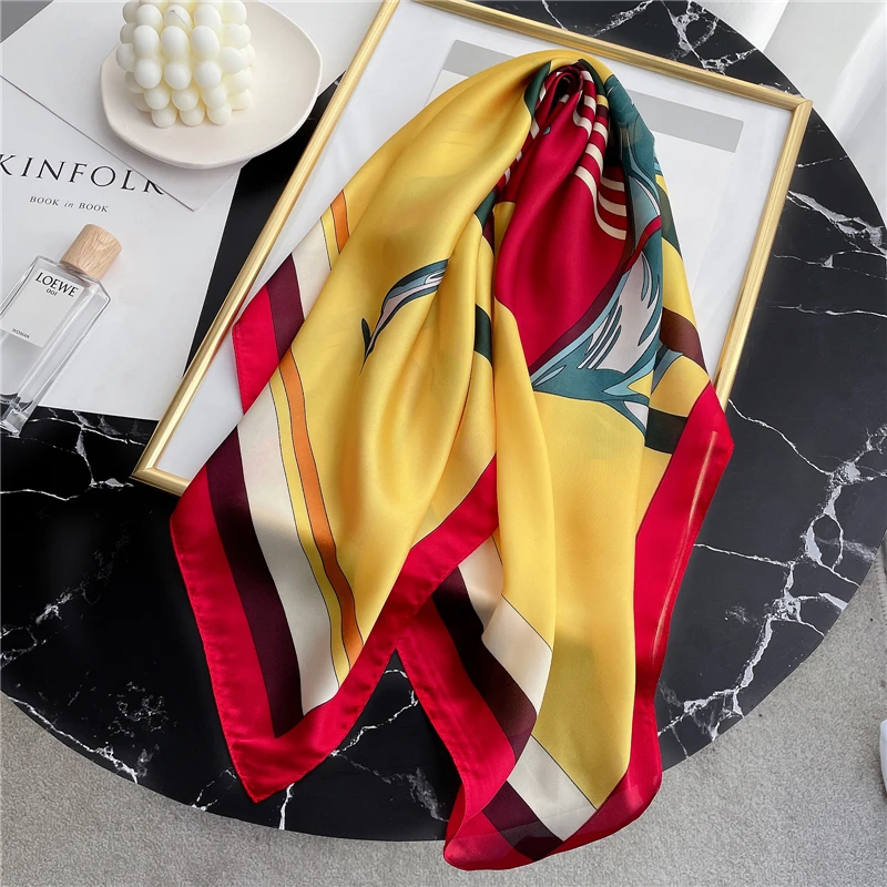 

2022 Women Scarf Silk Square Neck Hairband Foulard Female Bandana Horse Print Neckerchief Lady Spring Shawl Wrap New