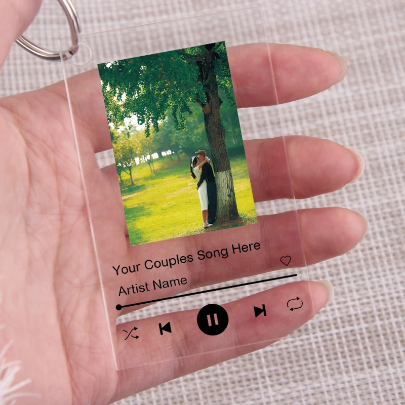 

2021 New Style Personalized Acrylic Keychain Custom Music Spotify Album Cover Брелок Для Ключей Couple Photo Keyring Jewelry Gif