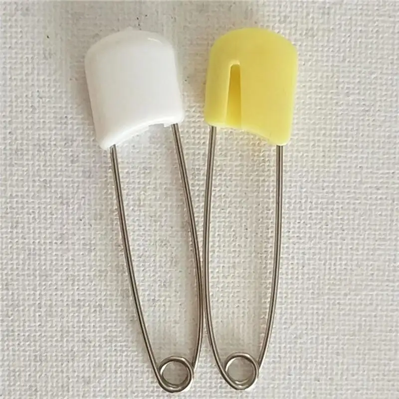 

50 Pcs 55mm White Plastic End Baby Kids Cloth Diaper Pins Stainless Steel Safety Pins Metal Brooch Badge Sewing Needle Knit