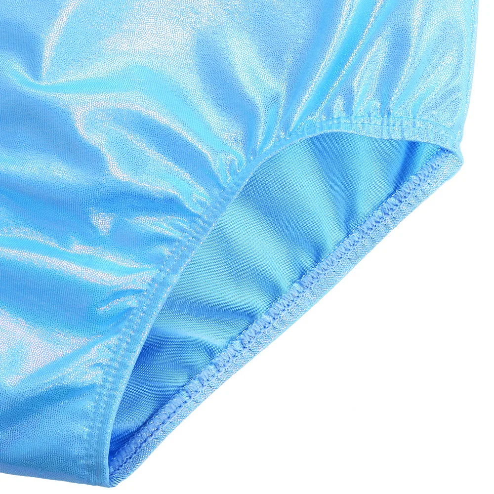 BAOHULU New 3-12 Years Girl Sleeveless Gymnastics Leotard Light Blue Fancy Sequin Ballet Leotard for Kids Ballet Dance Girl