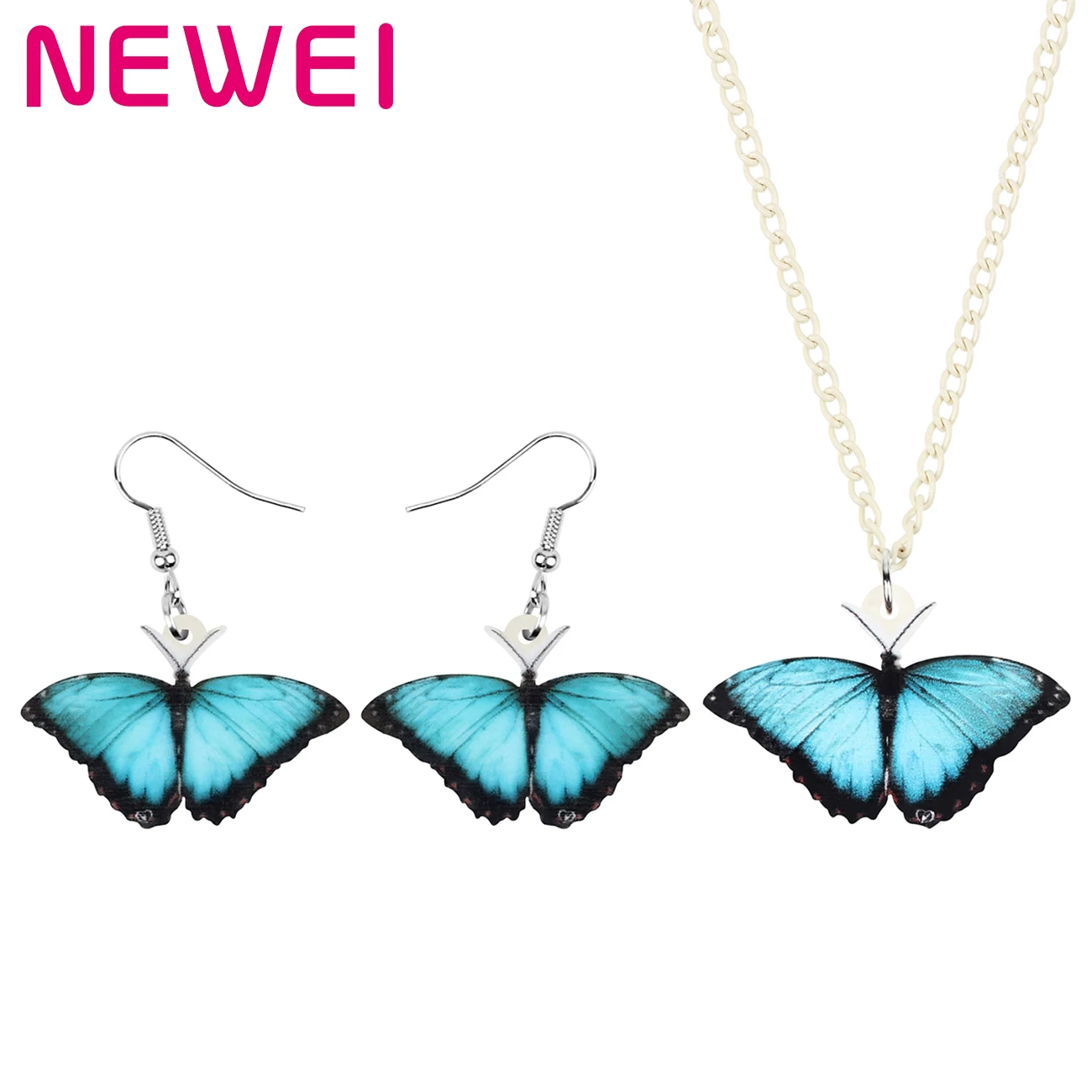 

Newei Acrylic Lovely Blue Morpho Butterfly Jewelry Sets Cute Animal Earrings Necklace For Women Kid Girl Birthday Party Charms