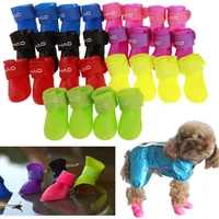 4pcsset pet rain shoes dog silicone antiskid rain boots candy color pets waterproof shoes puppy rain day wear essential