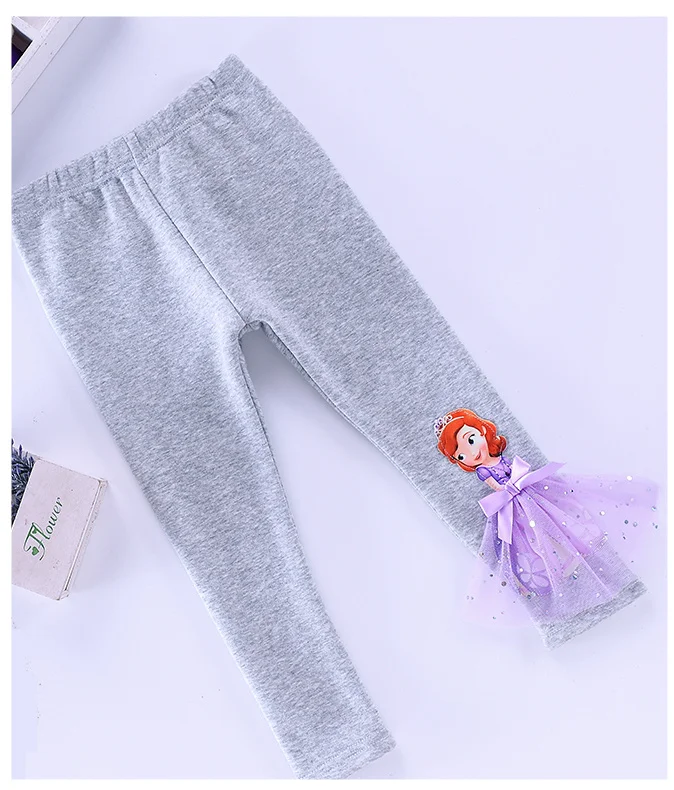 Осенне-зимние Бархатные леггинсы для девочек с изображением Эльзы и Софии теплые