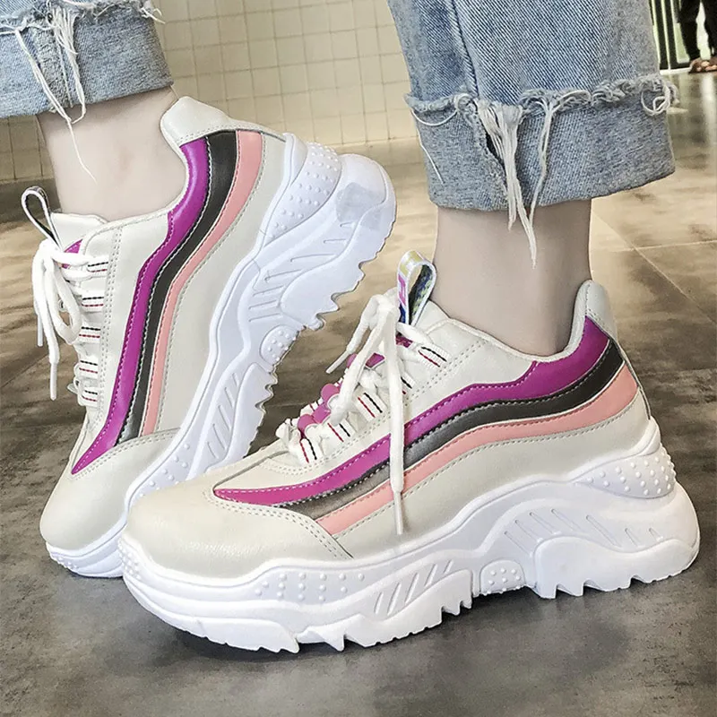 

Women's Flat Sneakers Knitted Breathable Casual Shoe Ladies Fashion Mixed Color Running Lace Up Height Increasing Spring Summer