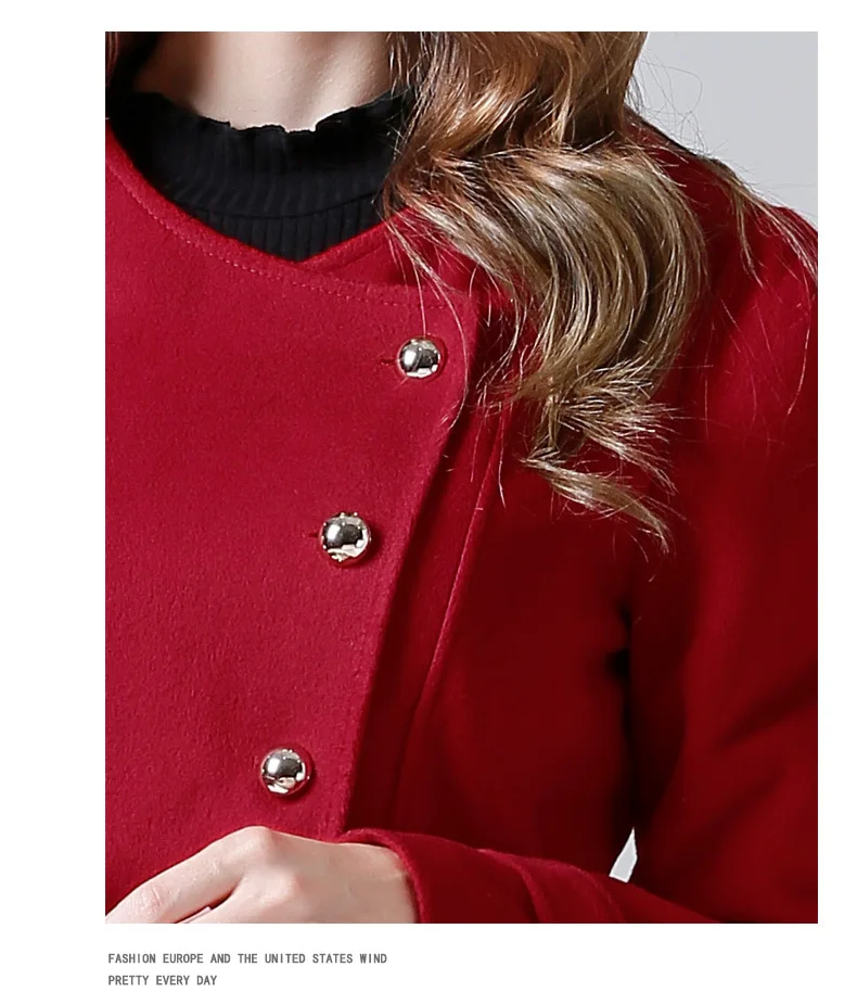

Wool Women Short Slim Fashion Blend Coat O-neck Solid Cashmere Jacket Double Breasted Full Sleeve Ladies Coats