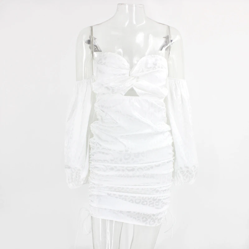 Fuedage летнее Сексуальное Женское Платье белое платье с вырезами и бантом в горошек