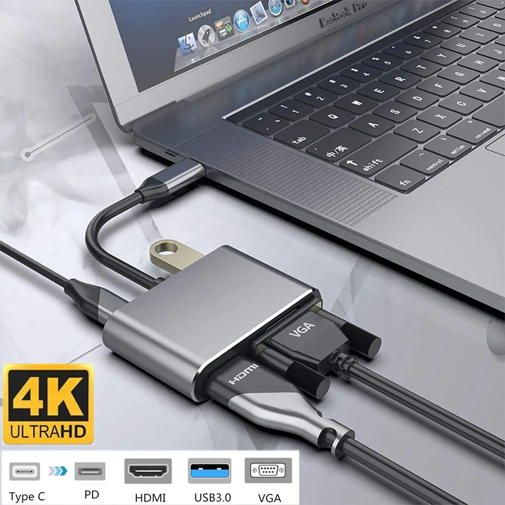 Адаптер usb-c на HDMI 4K адаптер VGA USB 3 0 для быстрой зарядки и передачи аудио видео PD 87