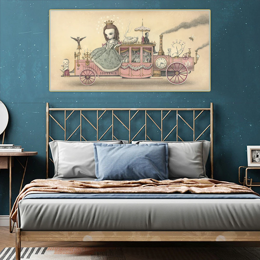 Картина маслом на холсте омнибус в стиле сюрреалиста