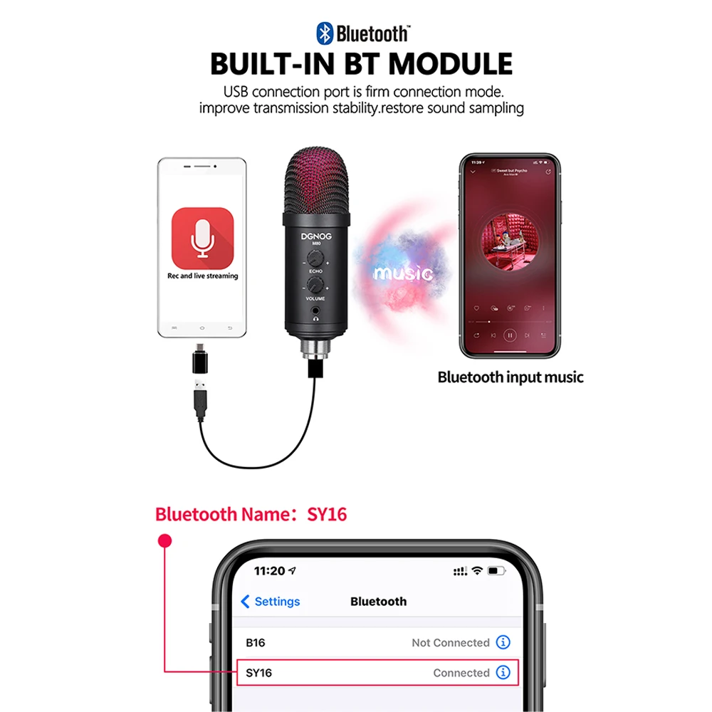 Конденсаторный USB-микрофон для ПК игровой Bluetooth-микрофон телефона с подставкой и