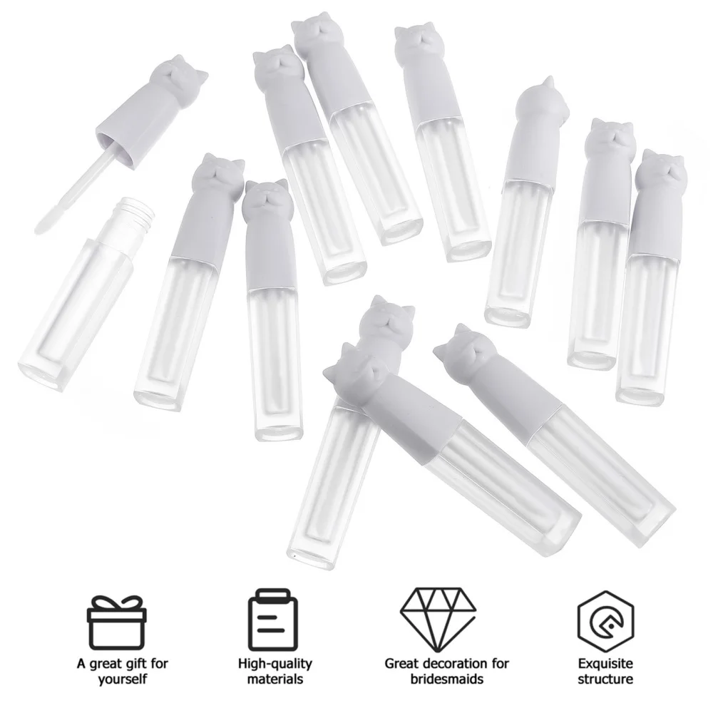 

12pcs 3ml Adorable Cat Lid Lip Gloss Bottles Creative Lipstick Tubes Container