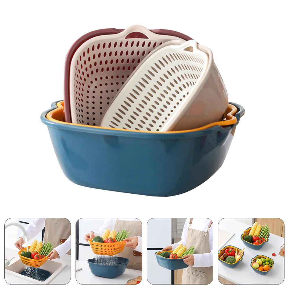 

6pcs Kitchen Draining Basket Fruit Washing Basin Vegetables Washing Holder