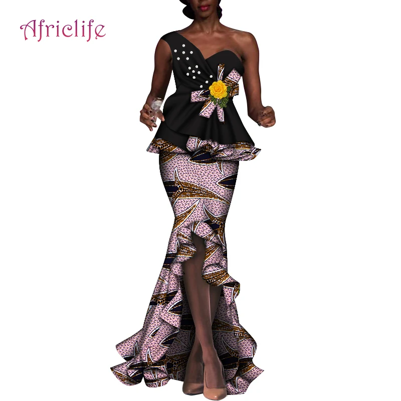 

Newest Design Wedding Skirt Suit Fashion Party Female Set Two Piece Set Top with White Pearls and Skirt for Sexy Lady WY6653