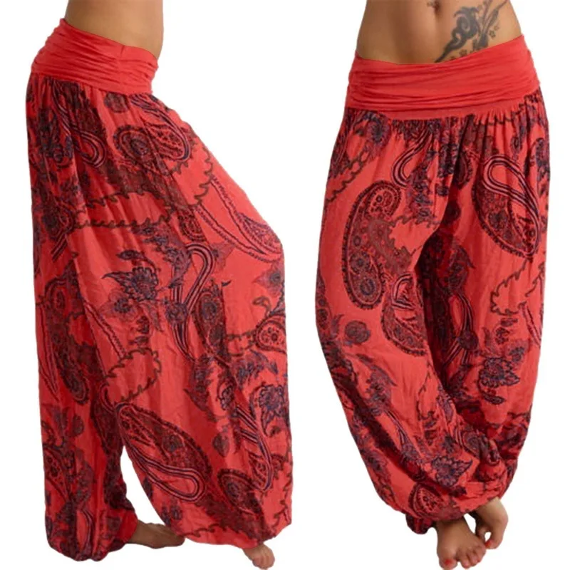 Женские свободные длинные широкие брюки с цветочным принтом на шнурке женские