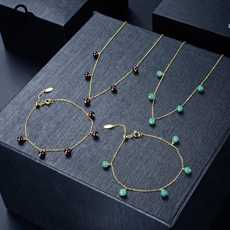 Браслет из серебра 925 пробы с натуральным авантюрином | Украшения и аксессуары