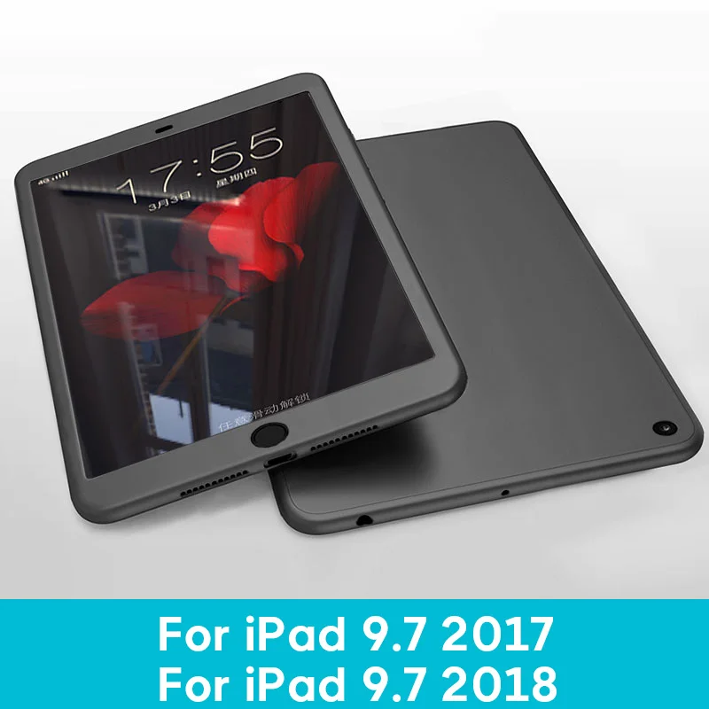 Силиконовые 360 Полное покрытие чехол для iPad 10,2 9,7 чехол для iPad mini, 4, 5, Чехол для iPad Pro 10,5 Air 1 2 3 с Стекло - Цвет: 9.7 2017 2018 BK