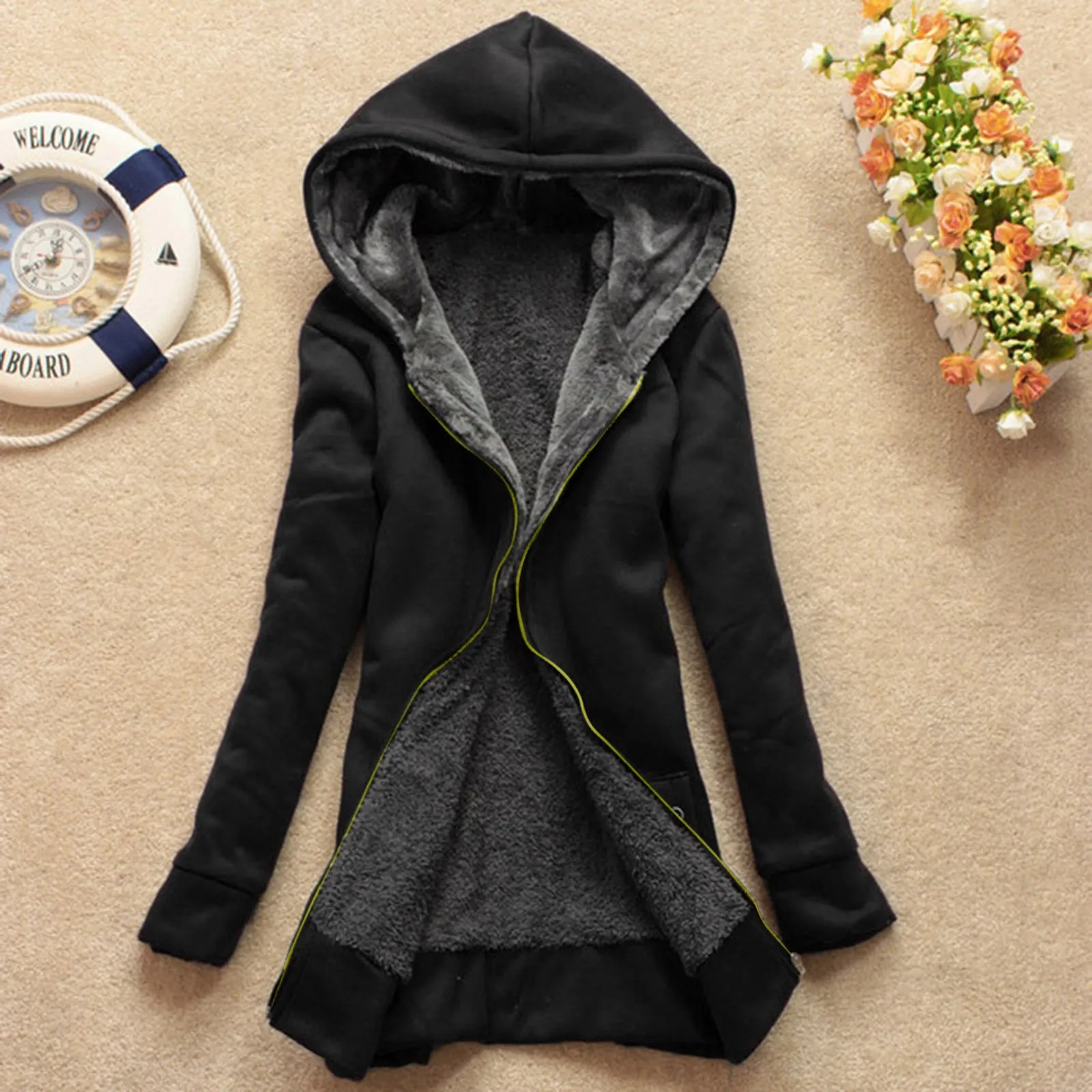 

Женская Повседневная зимняя теплая Куртка с капюшоном и на молнии