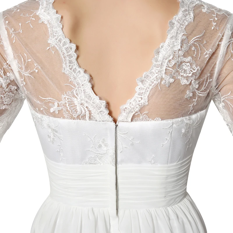 

Sweety Wedding Dresses A Line V Neck Zipper 3/4 Long Sleeve Knee Length Marriage Gown 2021 Lace Ruffle Vestido De Noiva SW037
