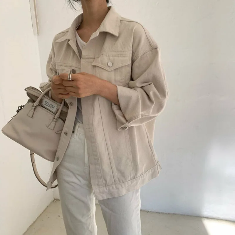 

Vintage Beige Denim Jacket Plus Sashes Women Chaqueta Mujer Korean Casual Long Sleeve Jeans Jacket Female Basic Outerwear Autumn