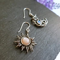 bohemia sun and moon earrings silver color crystal drop women female boho fashion jewelry gift for her