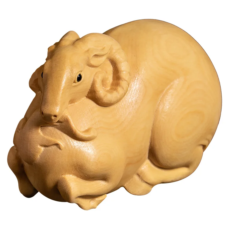 

Goat Hand Toy Wood Carving Boutique Animal Crafts Boxwood Mascot Collectible Ornaments