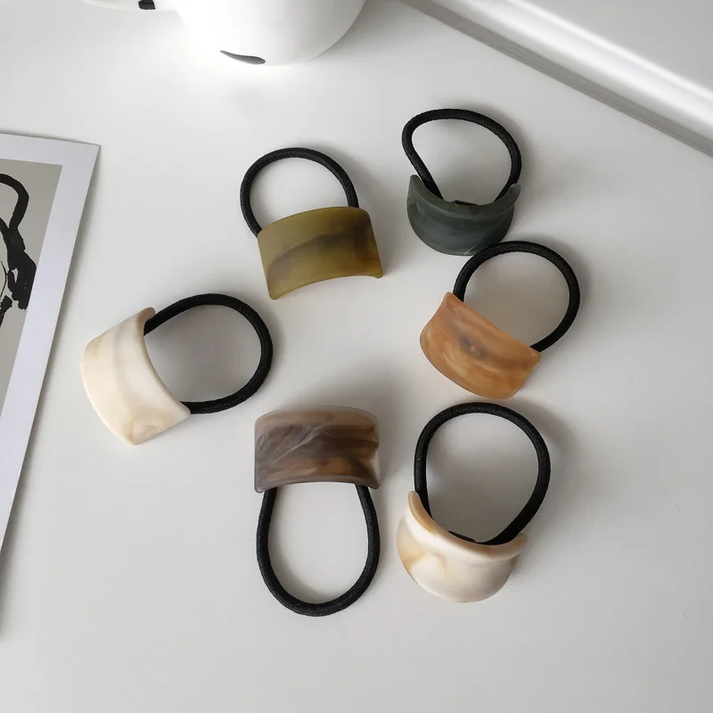 

Geometric Arc High Elasticity Hair Ring Ponytail Hair Accessories Elegant Camber-shaped Scrunchies Matte Wood Grain Hair Rope