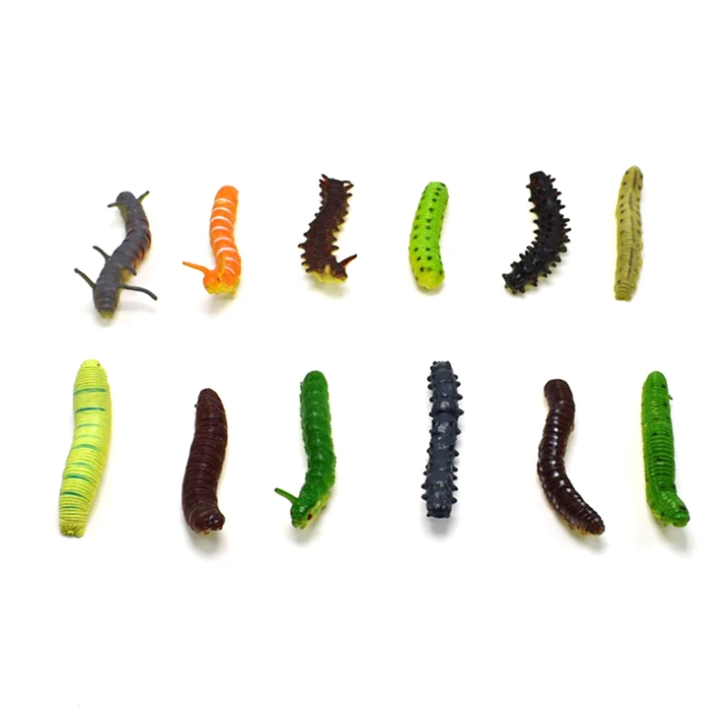 

12 Pcs/Lot Simulation Caterpillar Fake Worm Crawling Insects Animal Plastic Worms Toys Halloween Prank Joke Toy For Kids Adult