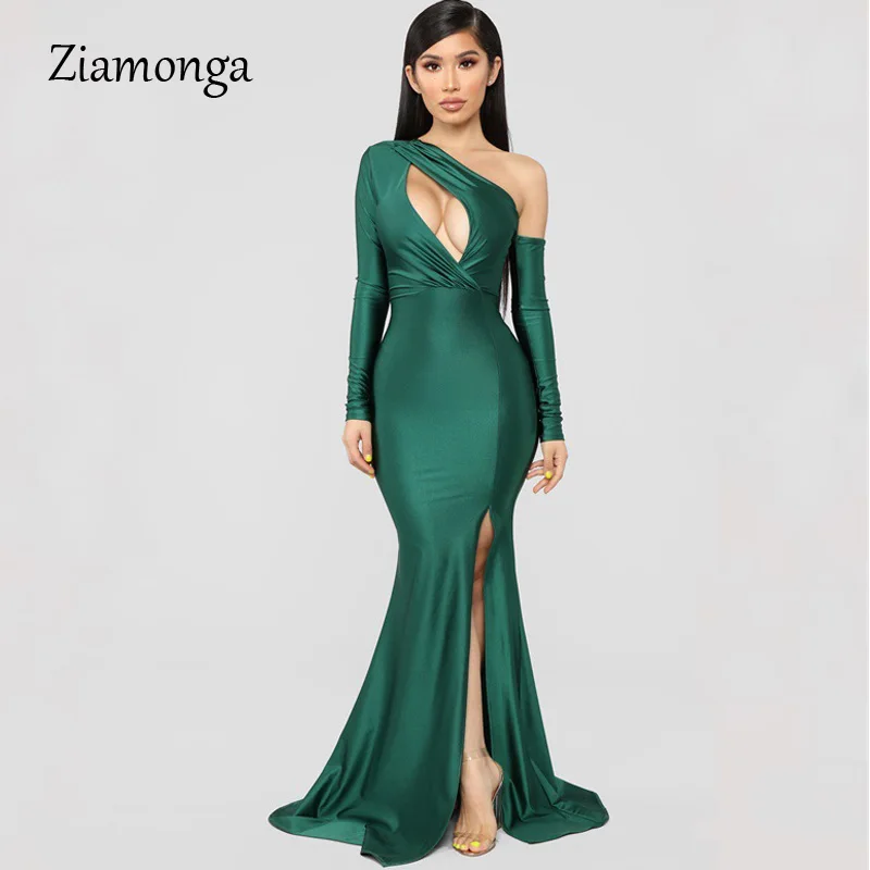 Ziamonga зеленое красное Женское зимнее Сексуальное Платье макси с длинным рукавом
