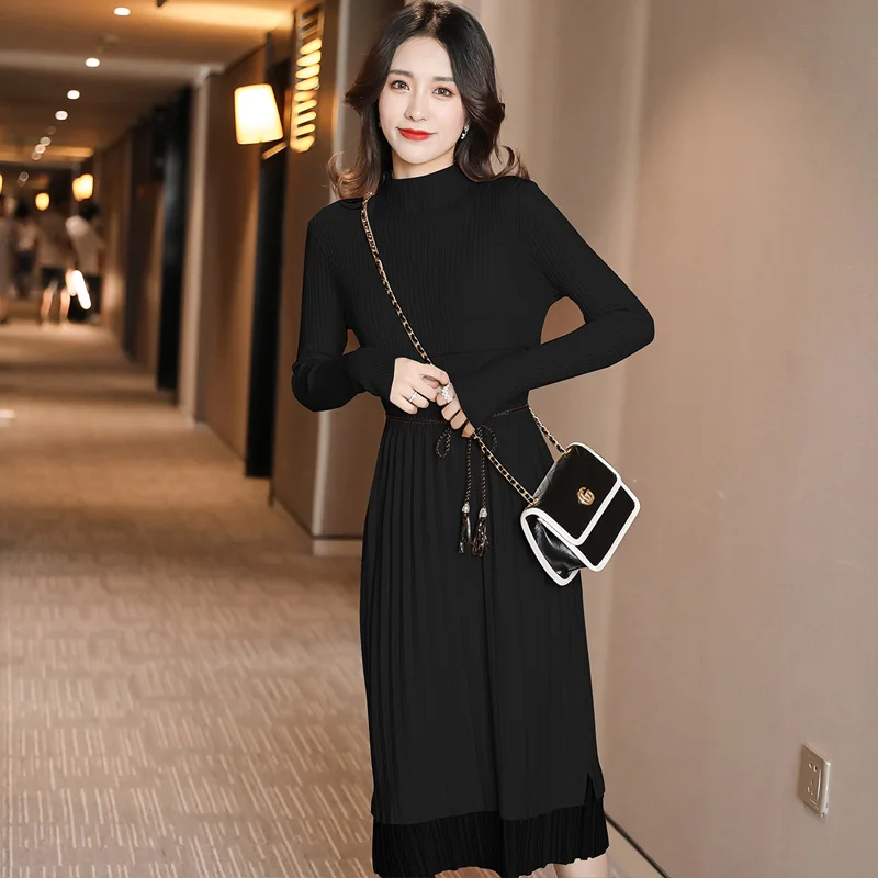 Вязаное весеннее платье для кормящих грудью Одежда беременных с длинными