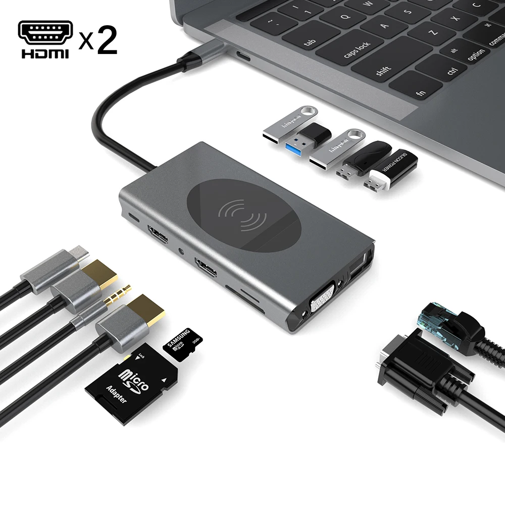 Двойной HDMI USB C концентратор для 3 0 кардридер адаптер MacBook Pro разветвитель телефона