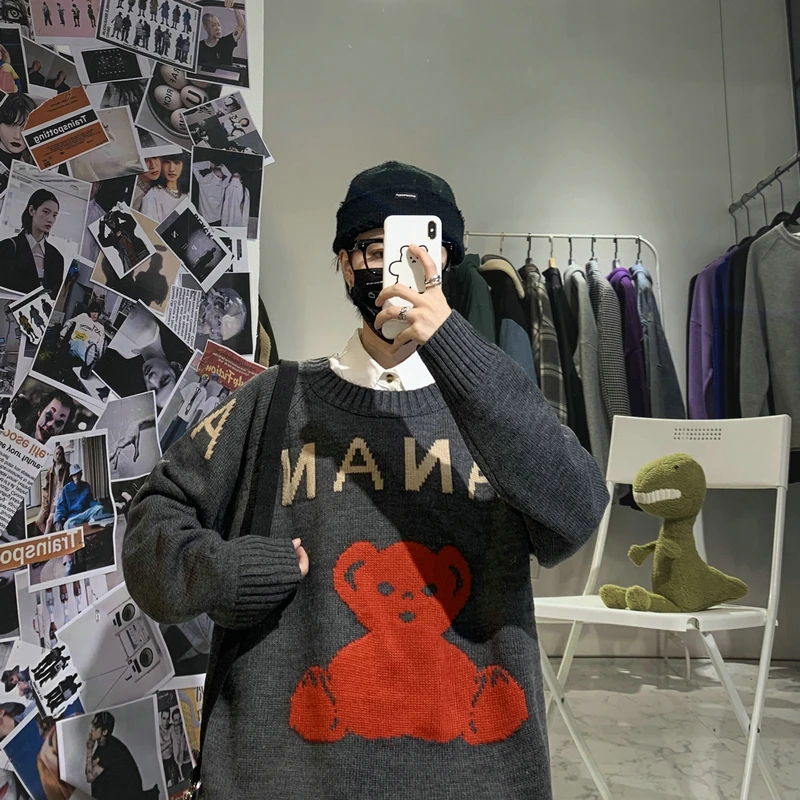 Новинка 2019 большой размер зимний простой популярный мужской свободный свитер в