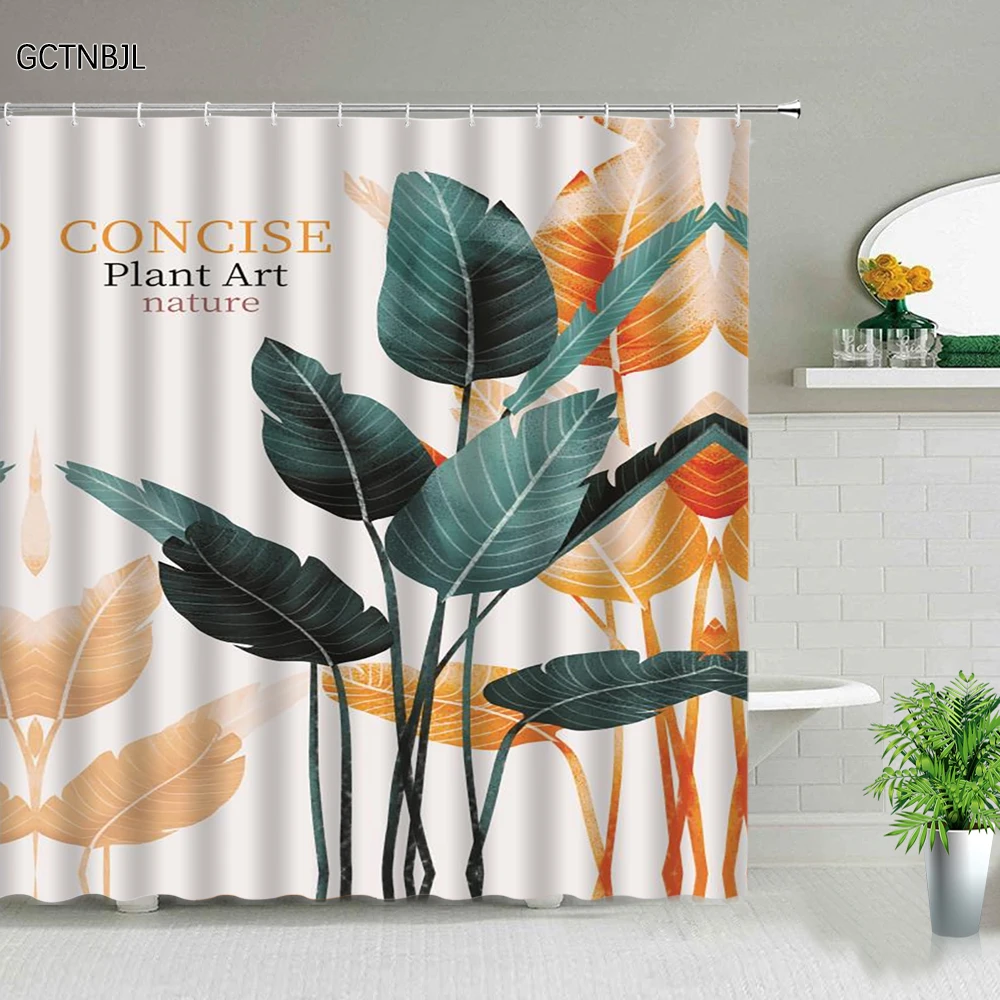 

Tropical Green Plant Leaf Shower Curtains Banana Leaves Monstera For Bathroom Decorative Waterproof Bathtub Screen With Hooks