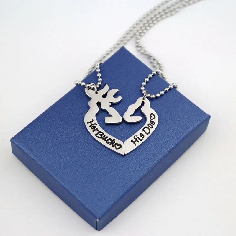 Совпадающее ожерелье с сердцем и оленем из нержавеющей стали надпись His Doe