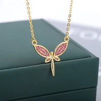 gothic dragonfly necklaces for women lover pink zircon crystal flower fairy elf necklaces aesthetic angel jewelry collier femme