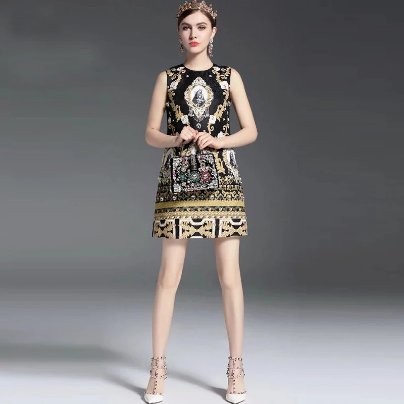 Женское платье без рукавов Truevoker винтажное дизайнерское с золотым принтом